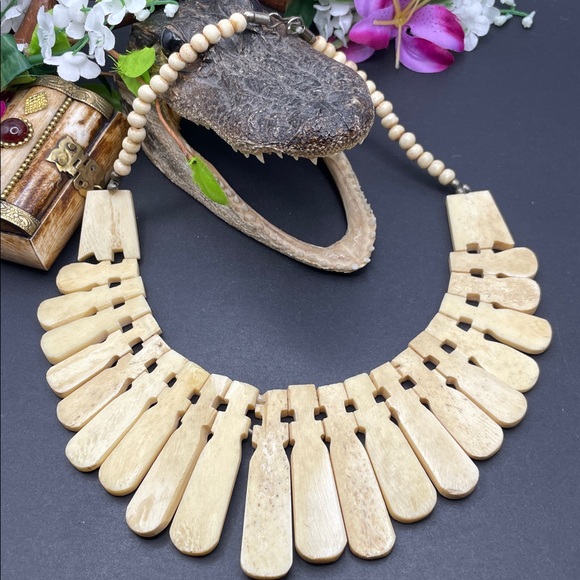 Bovine bone necklace/choker vintage C40 - Picture 3 of 7